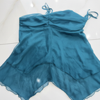 Women's Teal Chiffon Layered Asymmetric Hem Top