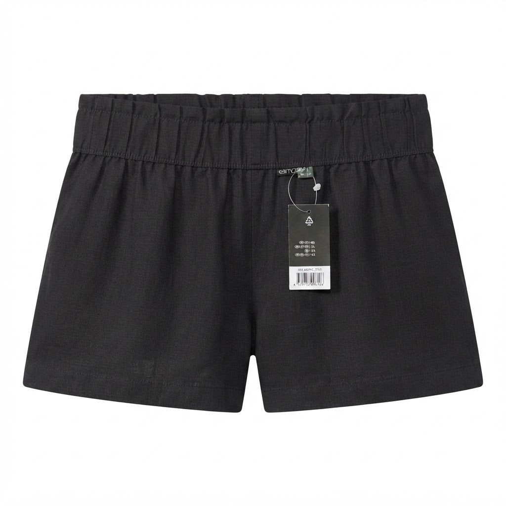 Women's Black High-Waisted Smocked Elasticated Shorts