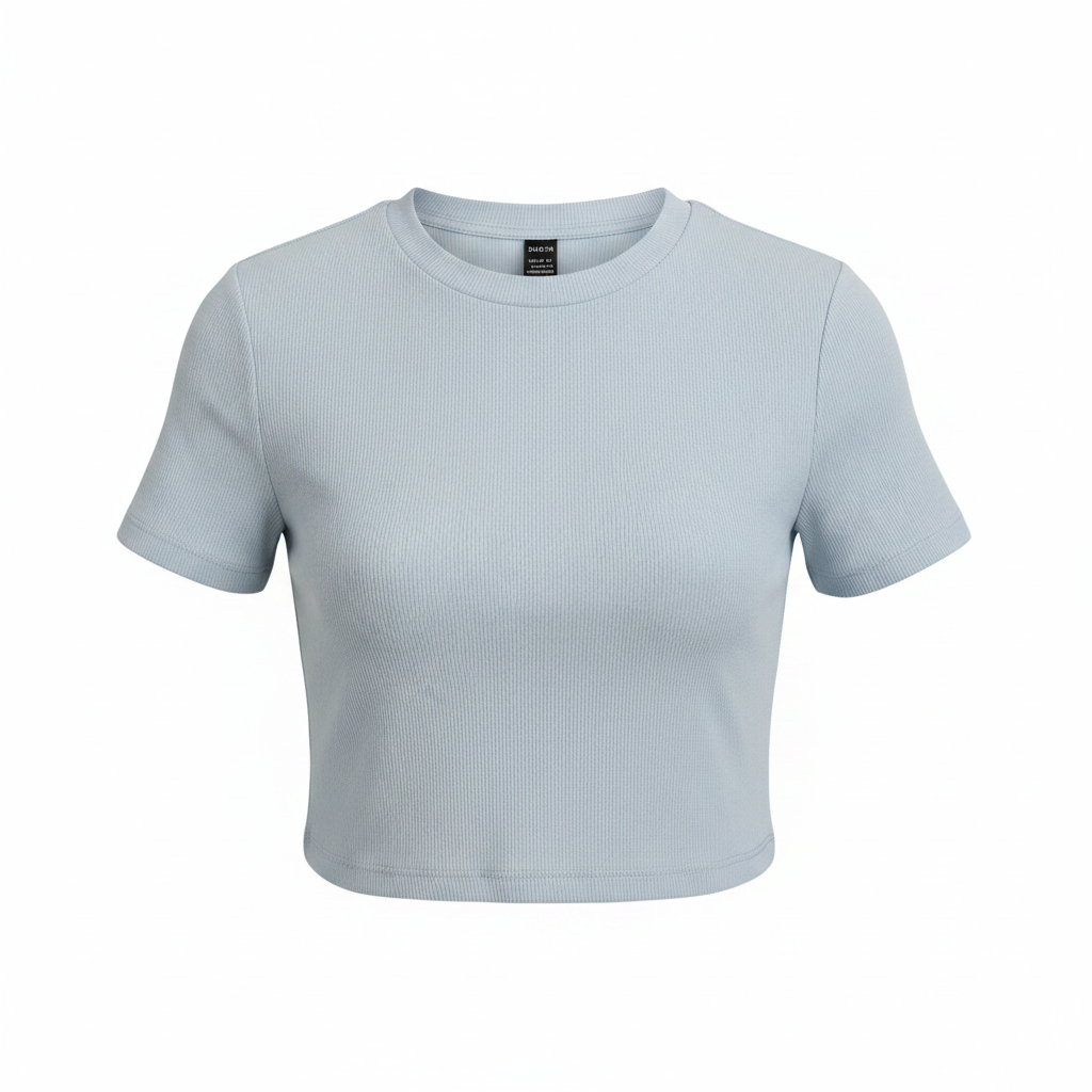SHEIN Light Blue Ribbed Crew Neck Crop Top - Size L