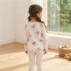 SHEIN White & Pink Heart Print Long-Sleeve Lettuce-Edge Top