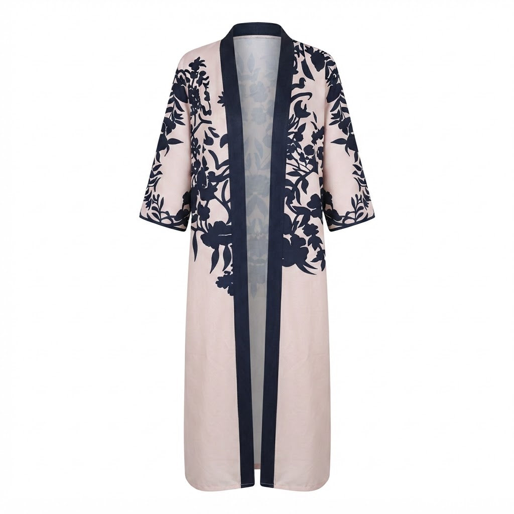 SHEIN Women's Pale Pink Long Floral Kimono Abaya Jacket