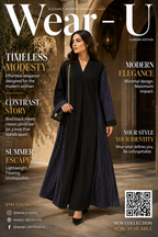 Size 54 Black & Navy Pinstripe Colour-Block Open Abaya