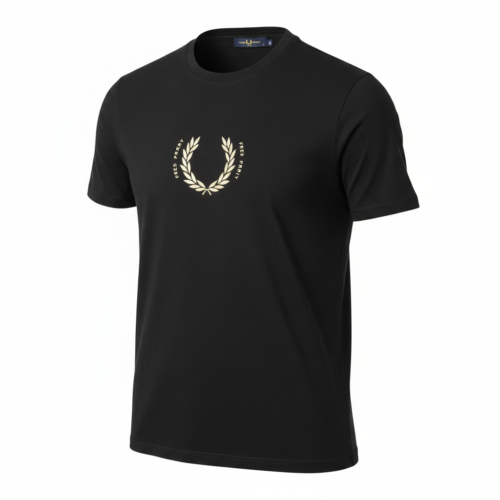 Fred Perry Men's Black Laurel Wreath Graphic T-Shirt - L