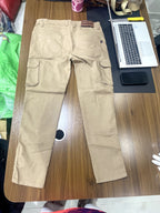 FINE ROSE Khaki Slim-Tapered Multi-Pocket Cargo Trousers