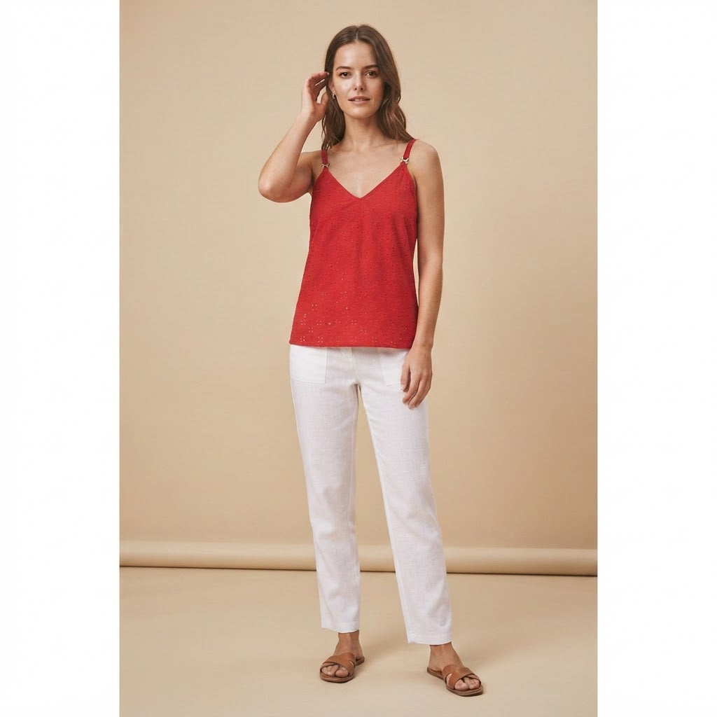 Women's Red Eyelet Embroidered Camisole Tank Top