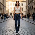 Women's Dark Indigo High-Waisted Flare Denim Jeans