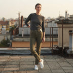 [WearU Generated:campaign_3] Olive Green Cotton Denim Tapered Jeans – back view