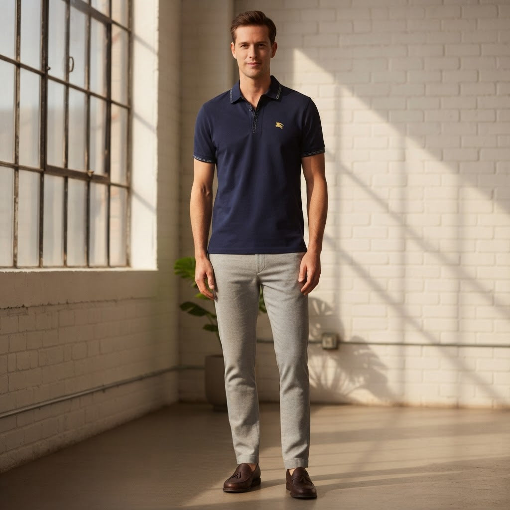 Burberry Burberry Navy Blue Short Sleeve Piqué Polo Shirt