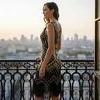 Women's Black & Gold Sequin Art Deco Flapper Dress