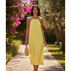 Women's Yellow Halter Neck Jersey Mini Dress