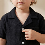 SHEIN SHEIN Black Crinkle Gauze Camp Collar Toddler Shirt