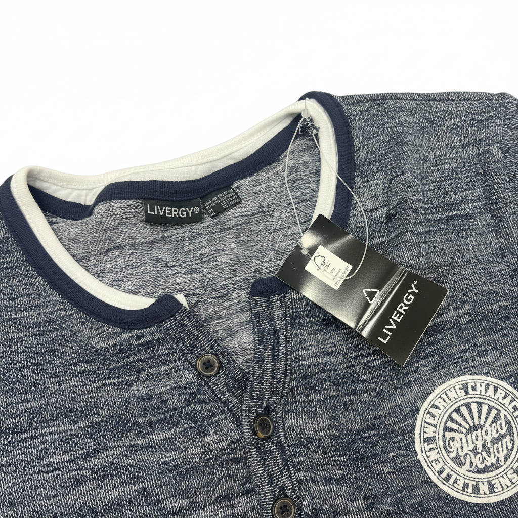 Livergy Men's Mottled Blue Henley Long Sleeve Shirt