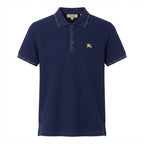 Burberry Navy Blue Tipped Cotton Polo Shirt with Gold Embroi
