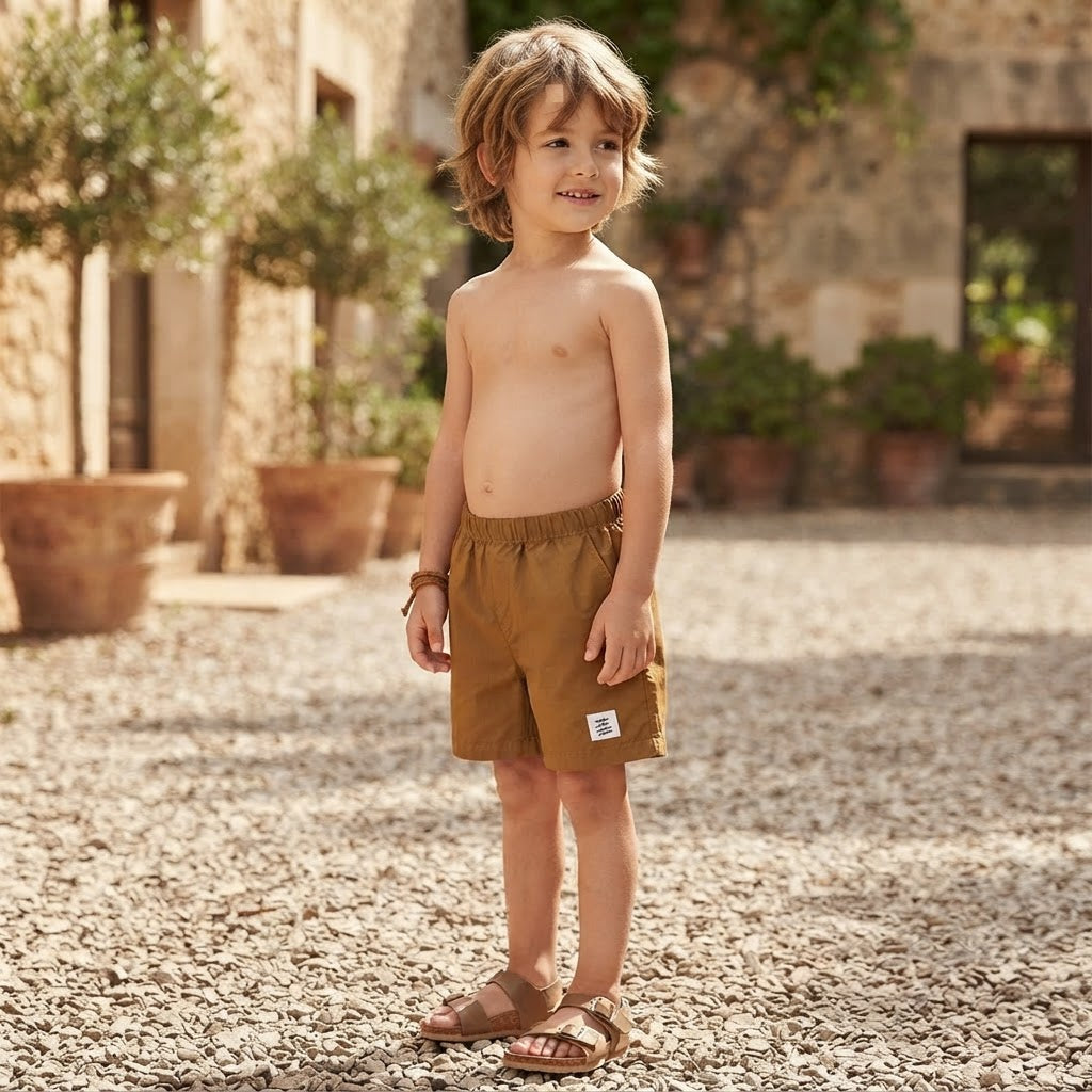 SHEIN Caramel Brown Kids Relaxed Fit Pull-On Casual Shorts