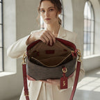 COACH LEATHERWARE Monogram Bucket Crossbody Bag with Red Tri