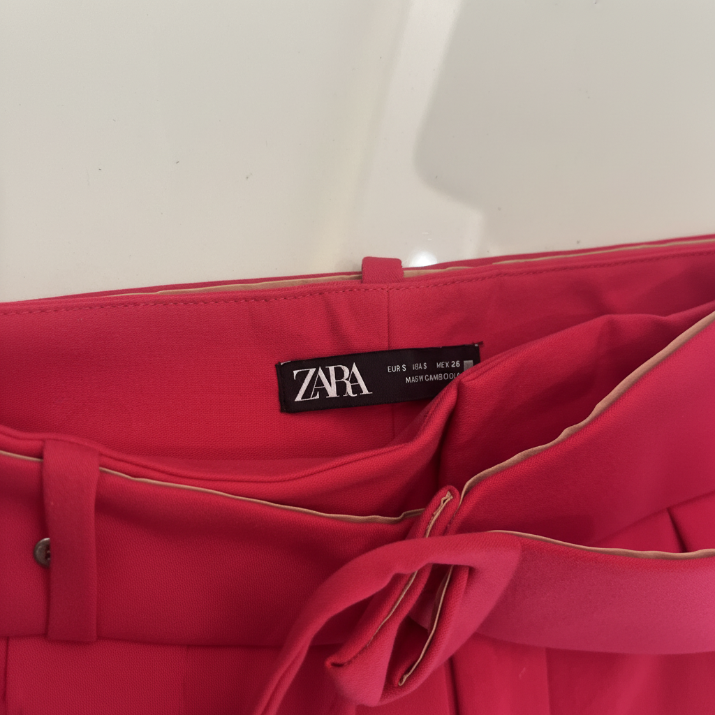ZARA Women's Red High-Waisted Belted Tapered Trousers