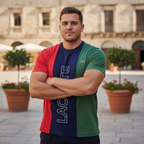 LACOSTE Men's Tri-Color Block Graphic Cotton T-Shirt