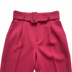 ZARA Women's Red High-Waisted Belted Tapered Trousers