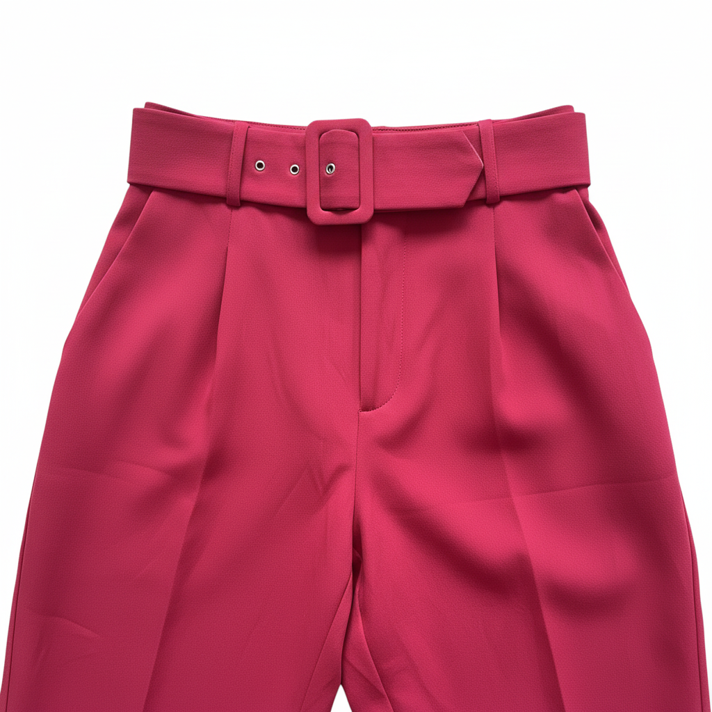 ZARA Women's Red High-Waisted Belted Tapered Trousers