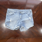 Light Wash Distressed Denim Shorts with Frayed Hem