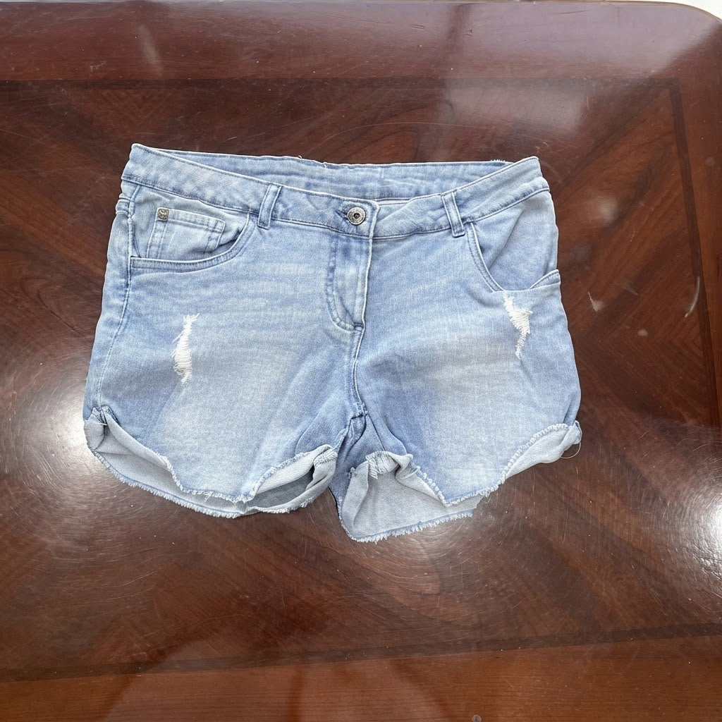 Light Wash Distressed Denim Shorts with Frayed Hem