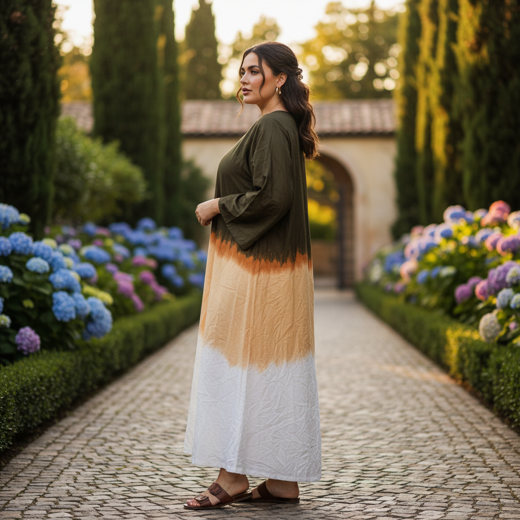 Women's Olive and White Color-Block Longline Kimono