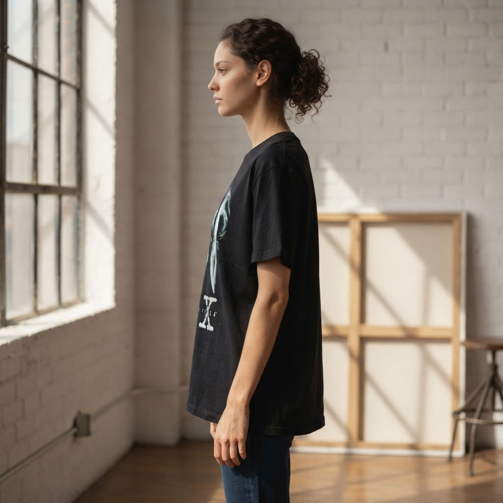 The X-Files Black Oversized Graphic Tee with Monochrome TV P