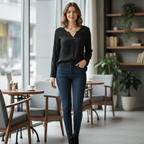 Gina Laura Black Roll-Tab Sleeve Blouse - Size M