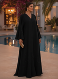 SHADER Deep Navy Black Crepe Abaya with Beaded Butterfly Cuf