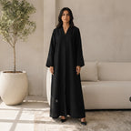Cervo Black Open-Front Abaya with Structured Banded Cuffs