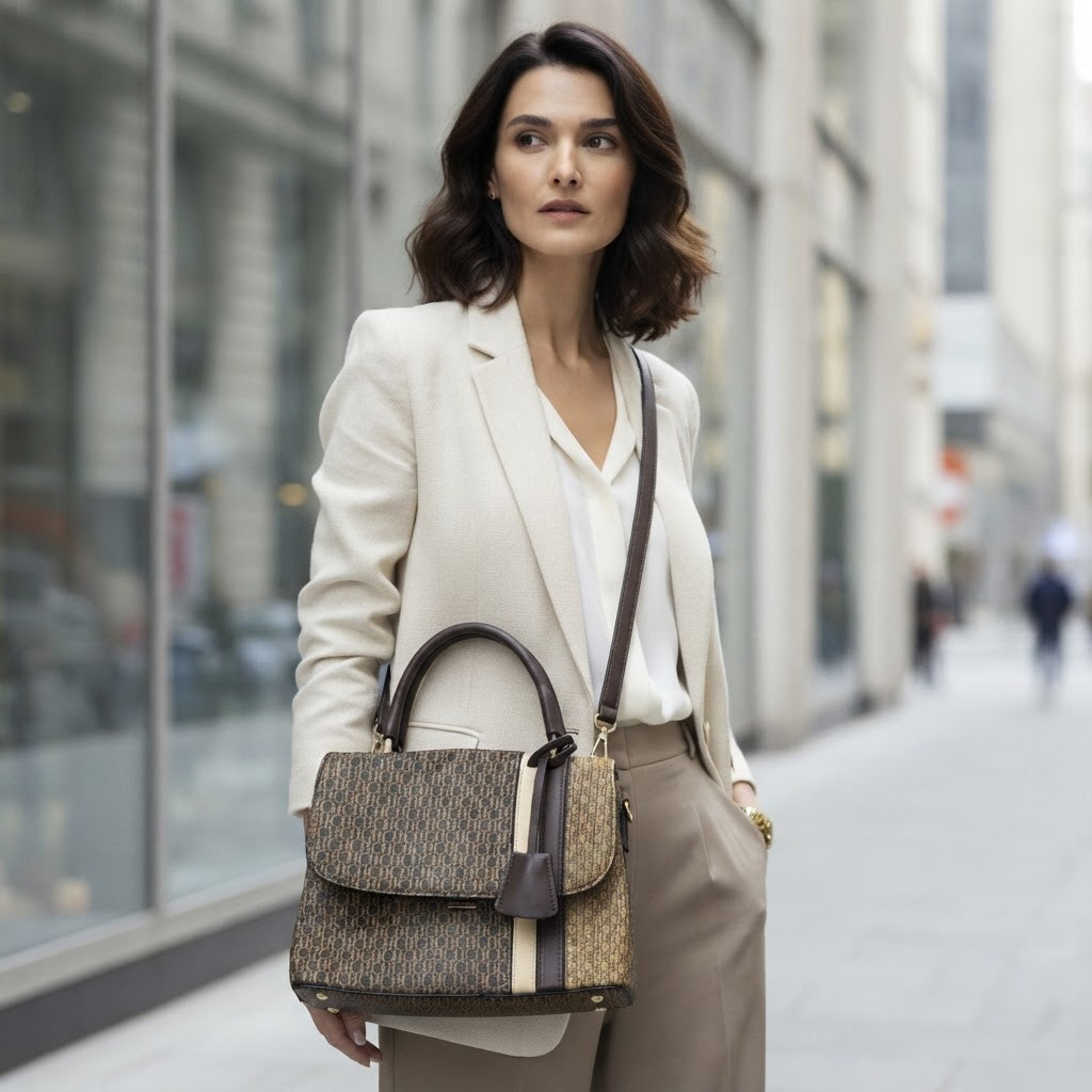 Chrisbella Monogram Top Handle Bag Brown
