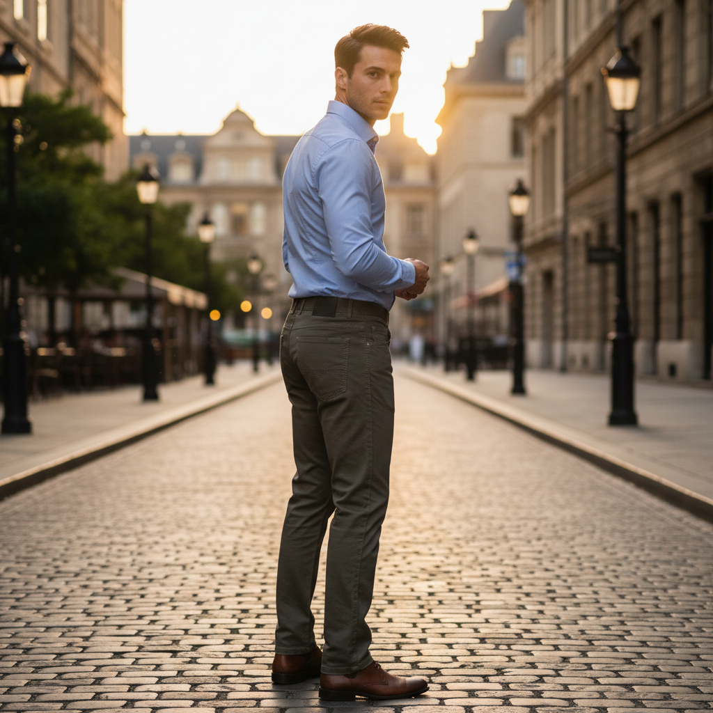 GIOMANI Men's Olive Green Straight-Leg Cotton Twill Trousers