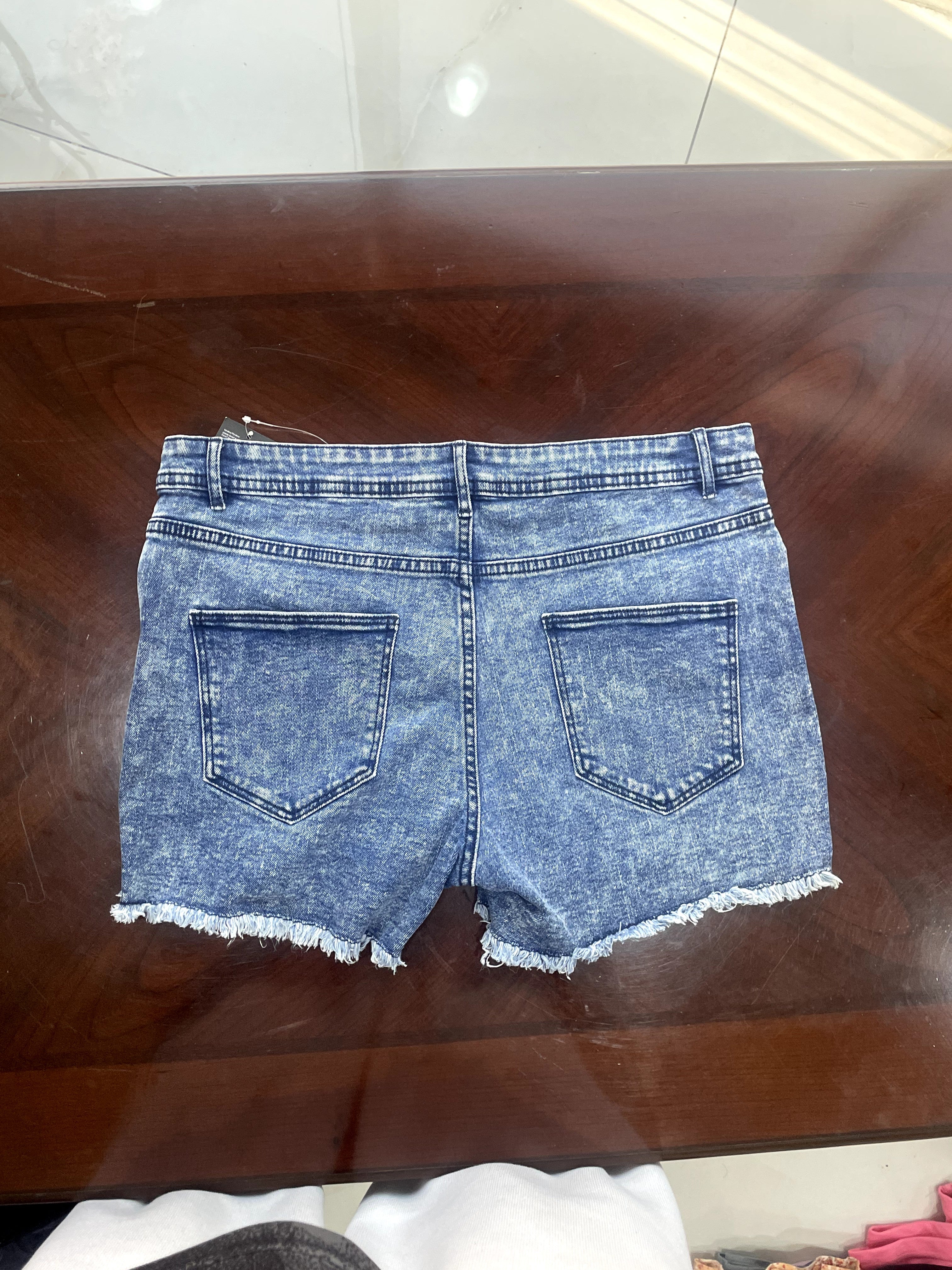 esmara Blue Acid Wash Denim Shorts with Fringed Hem