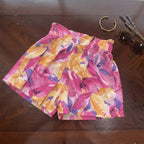 Fuchsia and Orange Floral Paperbag Waist Shorts