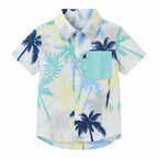 Boys Tropical Palm Tree Print Short Sleeve Button-Down