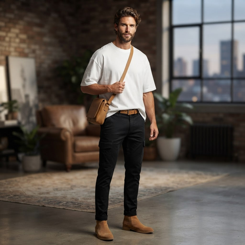 JACK&JONES Men's Black Slim-Fit Cotton Utility Cargo Trouser