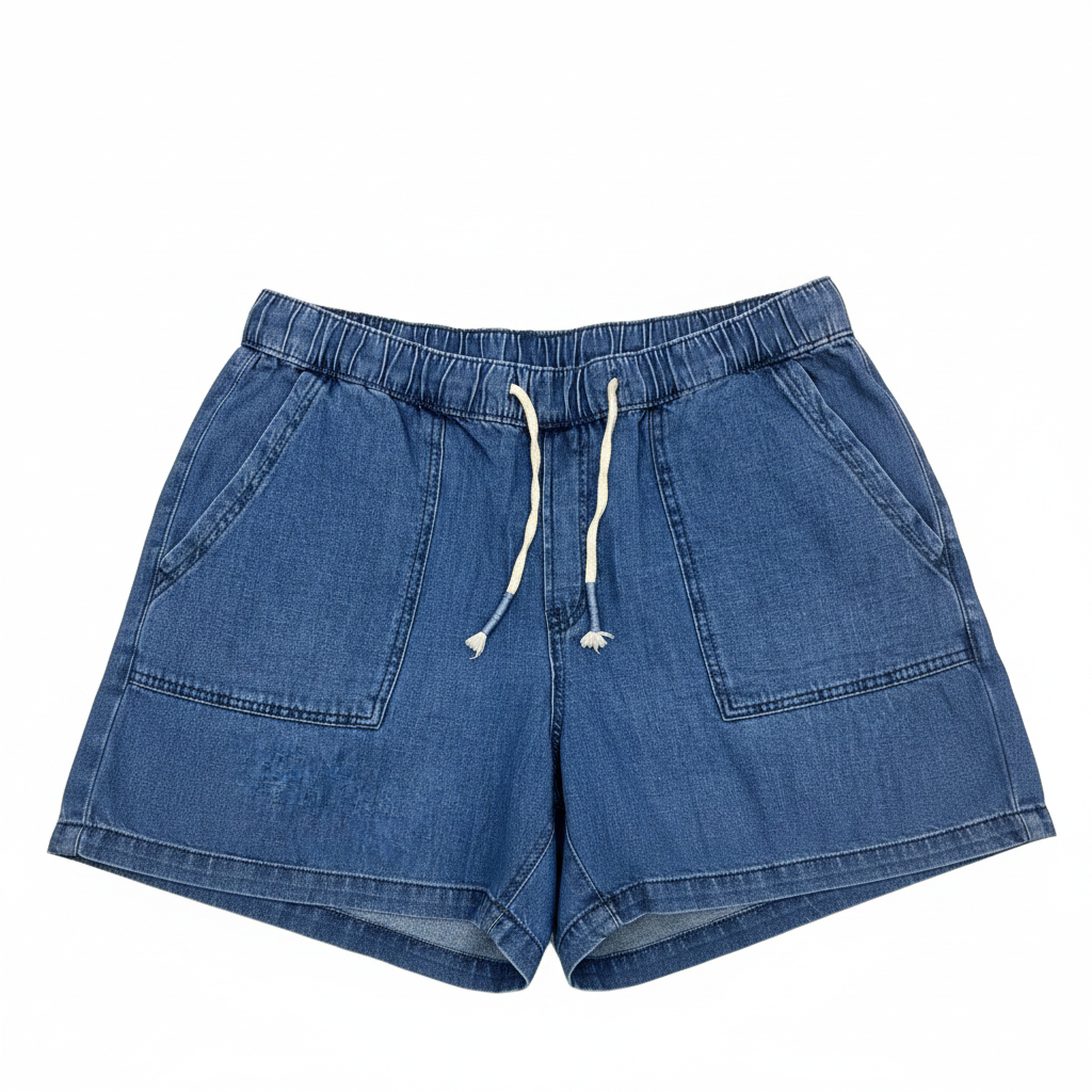 Women's Wide-Leg Blue Denim Drawstring Pants