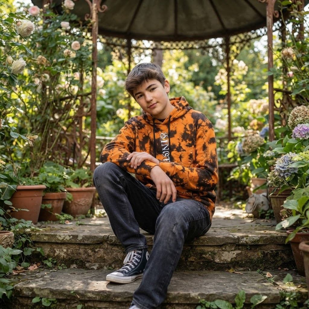 [WearU Generated:campaign_1] Orange Cotton Blend Tie-Dye Boxy Hoodie – campaign 1