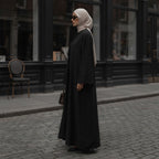 Private Black Embroidered Open-Front Abaya with Scalloped Sl