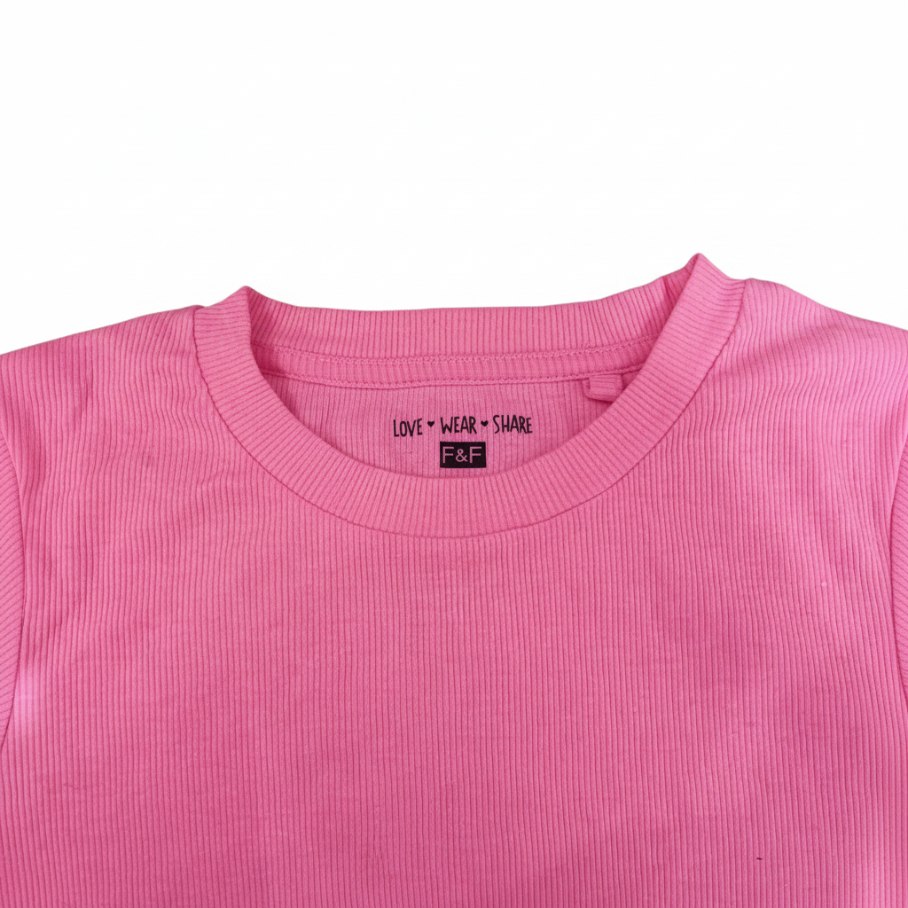 F&F Women's Pink Ribbed Ruched Side T-Shirt