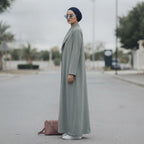 Cool Sage Grey Floor-Length Thobe with Mandarin Collar