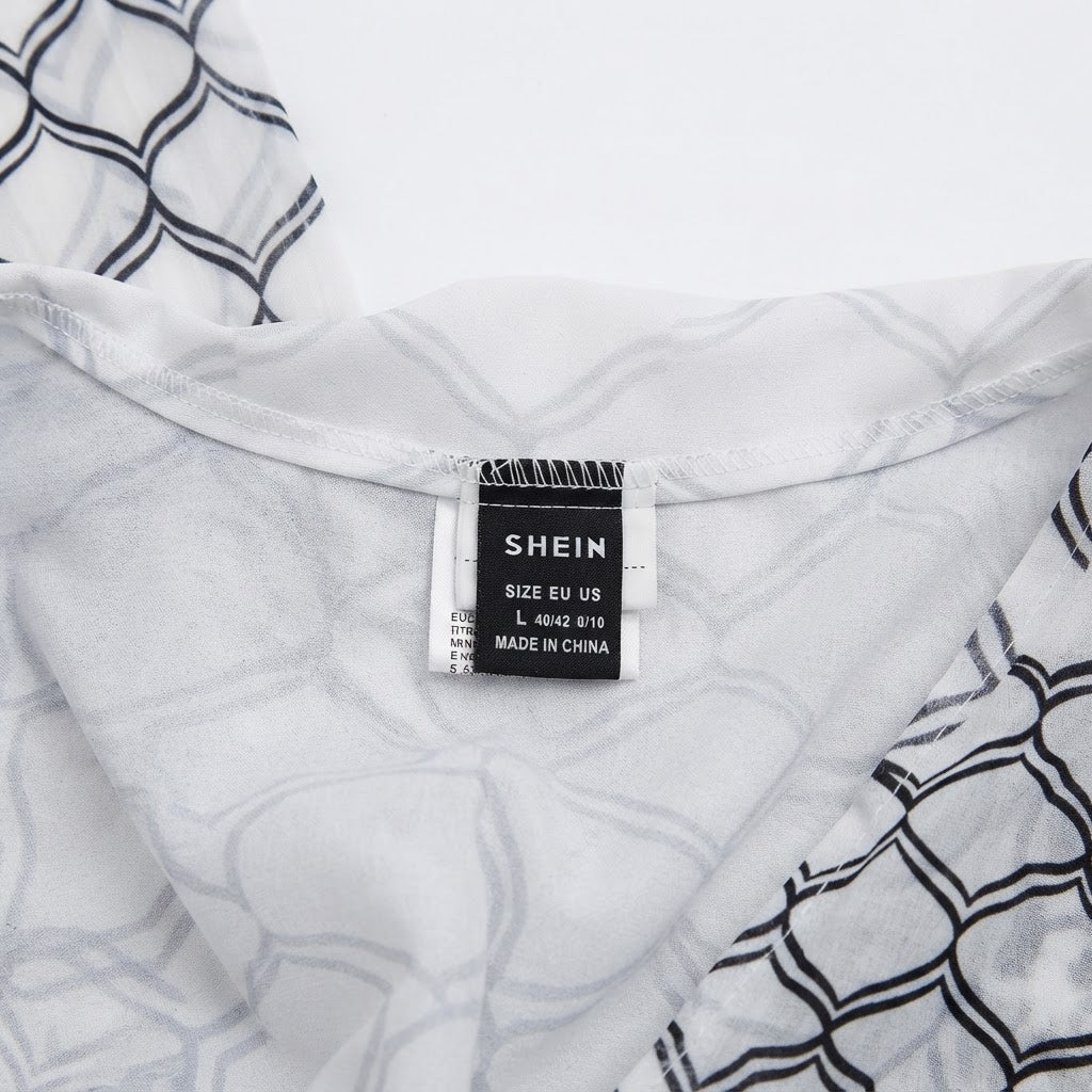 SHEIN Women's White and white Geometric Duster Kimono Abaya