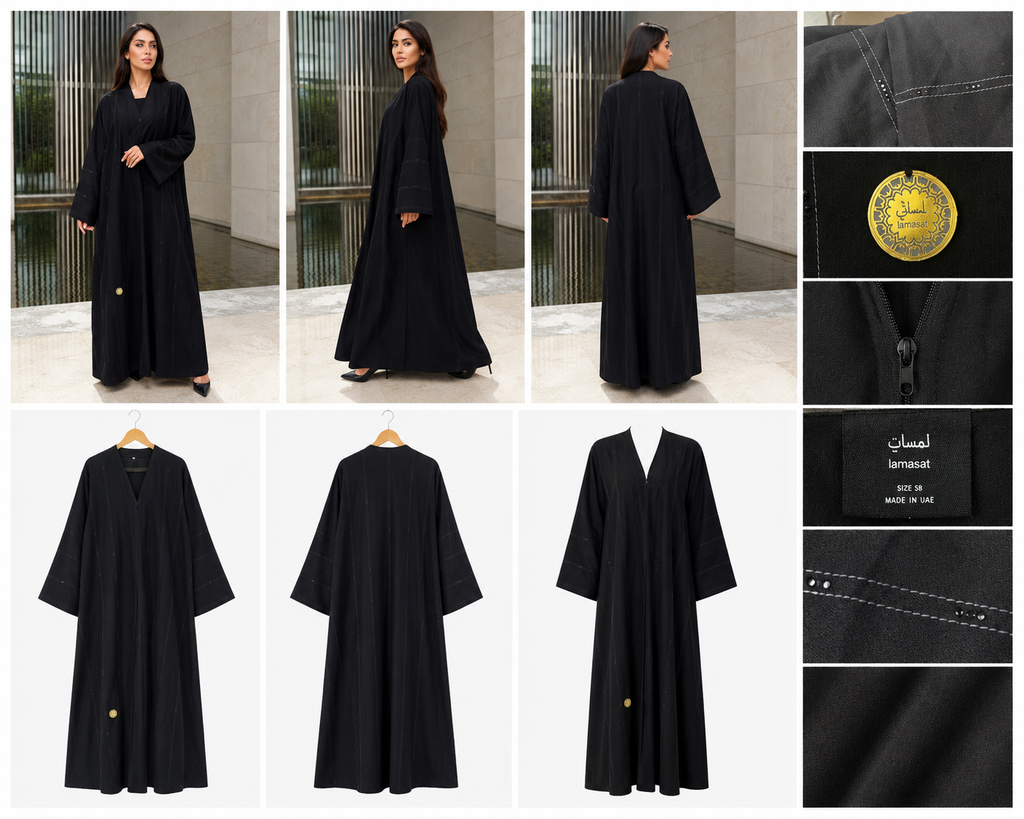 Black Embellished Open-Front Straight Fit Abaya