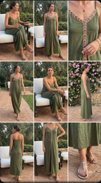 Olive Green Chevron Trim Cami Maxi Dress