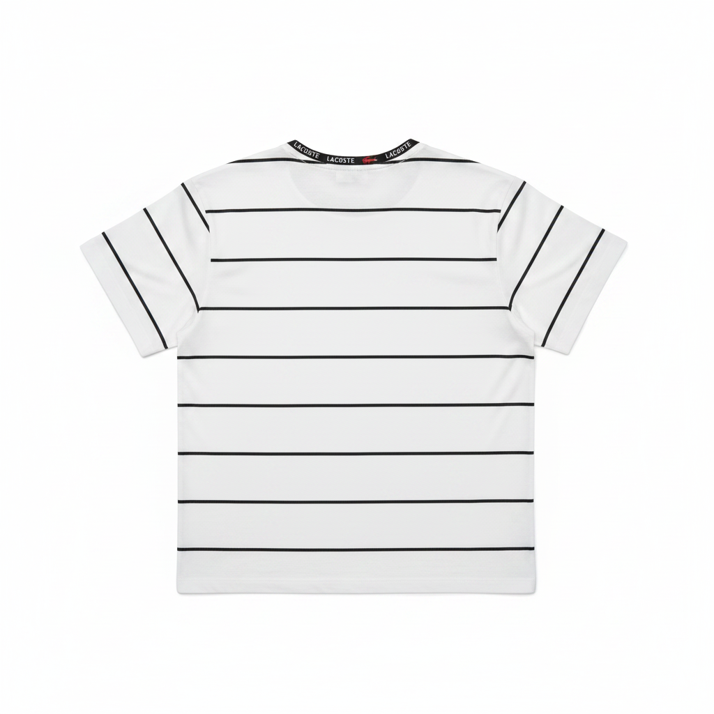 LACOSTE Women's White Striped Short-Sleeve Logo T-Shirt