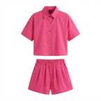 SHEIN Fuchsia Pink Relaxed Short Sleeve Shirt & Shorts Co-or