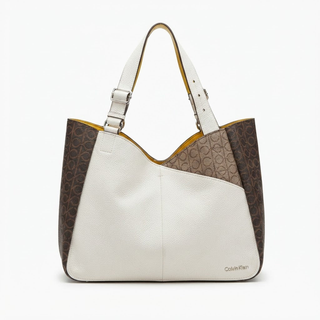 Calvin Klein Calvin Klein White Grained Monogram Tote