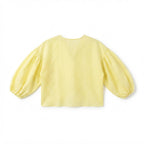 Women's Yellow Linen V-Neck Ruched Blouse