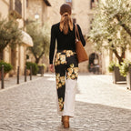 Women's Floral Print Slim-Fit Tailoblack Trousers in Black