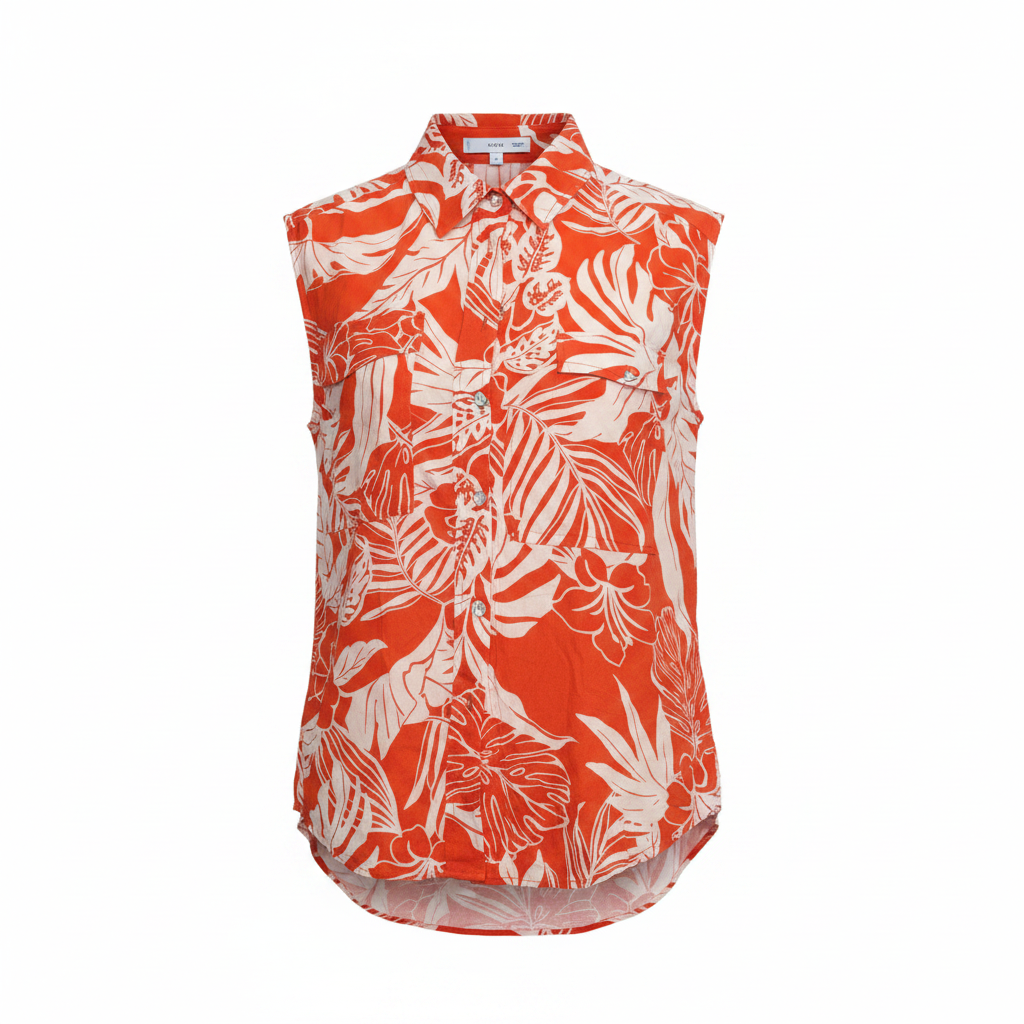 Mango MNG Orange Tropical Print Sleeveless Blouse